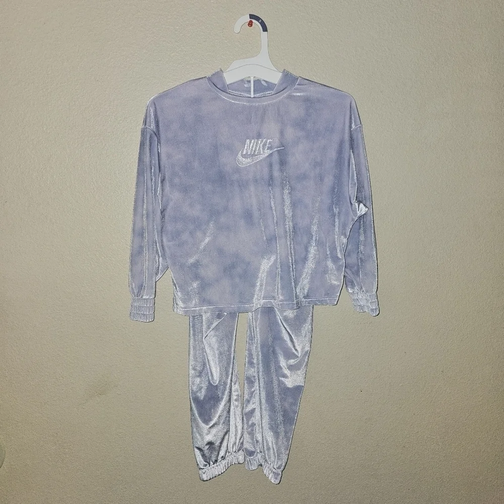 Nike Kids Velor Jogger Set in Soft Blue and White